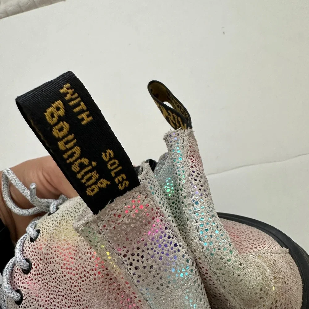 Dr Martens Kids Pascal J 1460 Rainbow Holographic Shimmer Boots Size 4M / 5L